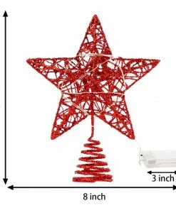 Joiedomi Christmas Tree Toppers, Glitter Red Star Tree Topper Lighted With Warm White LED Lights Christmas Trees