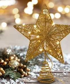 Joiedomi store 21 Joiedomi Christmas Tree Toppers, Glitter Gold Star Tree Topper Lighted With Warm White LED Christmas Trees