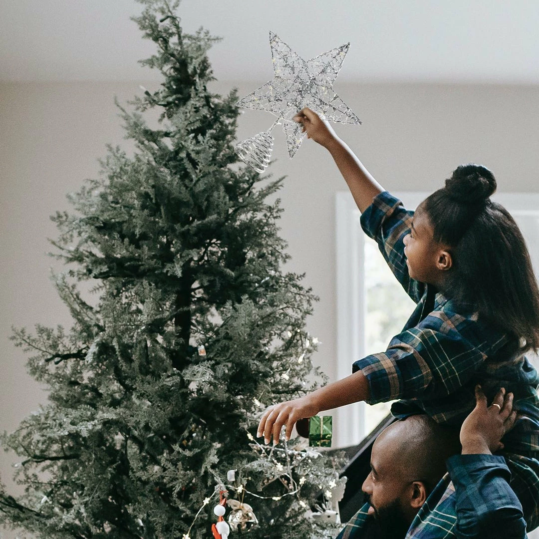 Joiedomi Christmas Tree Toppers, Glitter Silver Star Tree Topper Lighted With Warm White LED Lights 14 Joiedomi Christmas Tree Toppers, Glitter Silver Star Tree Topper Lighted With Warm White LED Lights