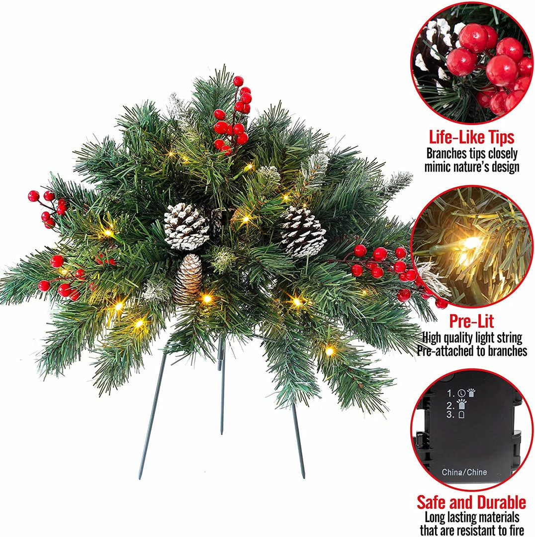 Joiedomi Frosted Urn Filler With Cones & Red Berries 3 Joiedomi Frosted Urn Filler With Cones & Red Berries