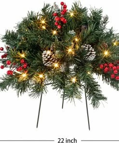 Joiedomi Frosted Urn Filler With Cones & Red Berries