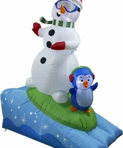 Joiedomi Inflatables 6ft Snowboarding Snowman With A Penguin Inflatable