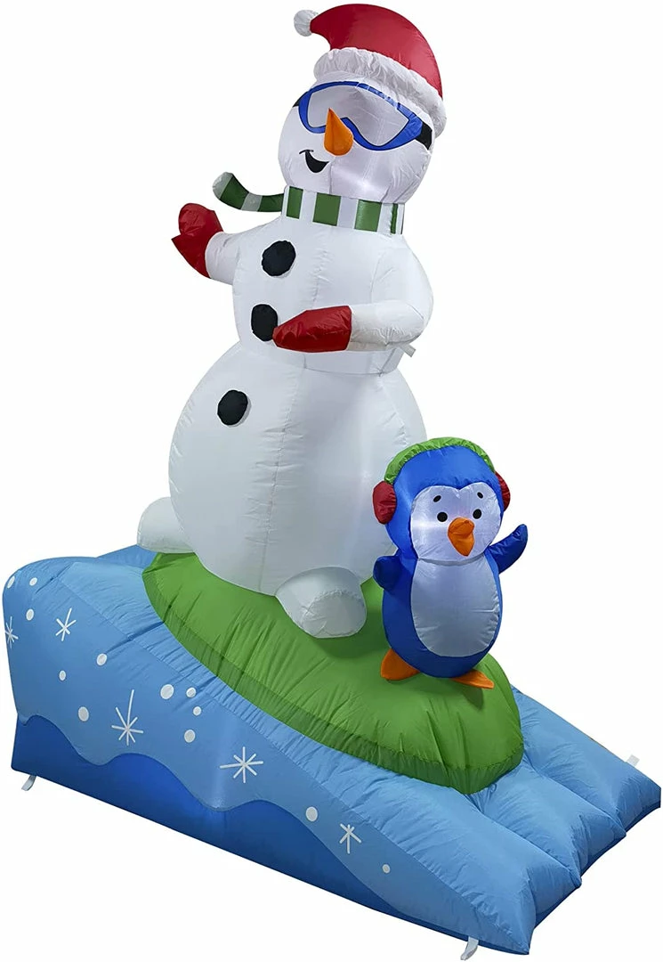 Joiedomi Inflatables 6ft Snowboarding Snowman With A Penguin Inflatable 1 Joiedomi Inflatables 6ft Snowboarding Snowman With A Penguin Inflatable