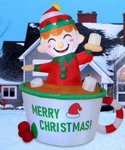 Joiedomi 6ft Inflatable Elf In Mug Inflatables
