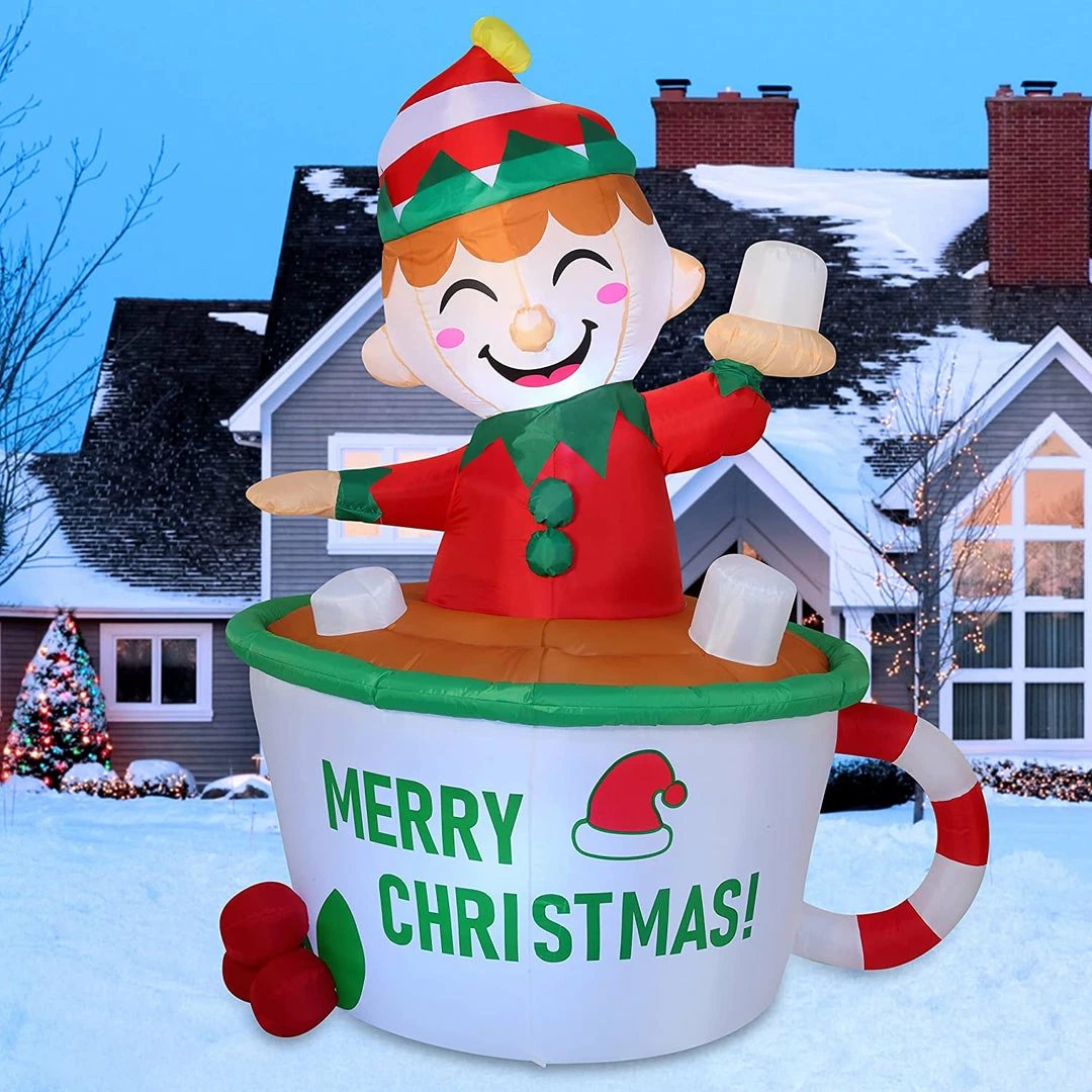 Joiedomi 6ft Inflatable Elf In Mug Inflatables 1 Joiedomi 6ft Inflatable Elf In Mug Inflatables