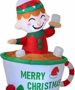 Joiedomi 6ft Inflatable Elf In Mug Inflatables