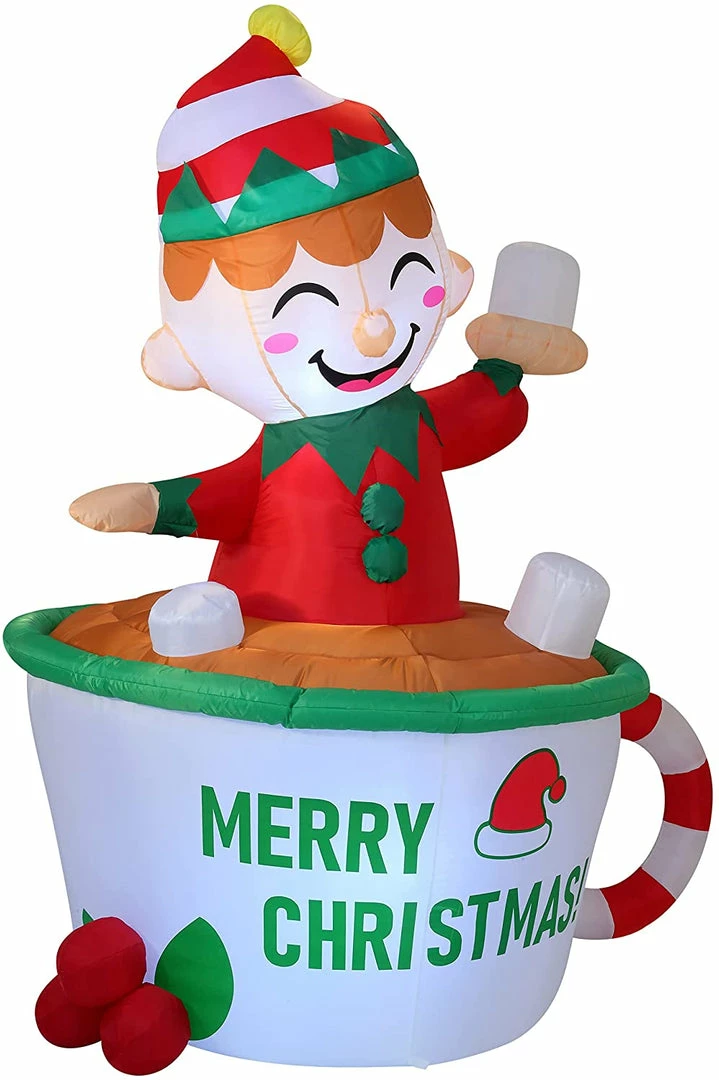 Joiedomi 6ft Inflatable Elf In Mug Inflatables 2 Joiedomi 6ft Inflatable Elf In Mug Inflatables