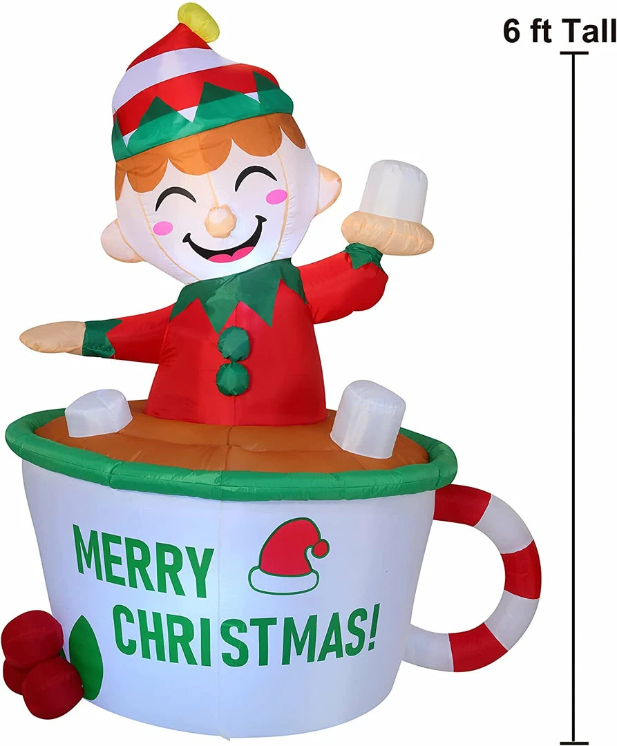 Joiedomi 6ft Inflatable Elf In Mug Inflatables 3 Joiedomi 6ft Inflatable Elf In Mug Inflatables