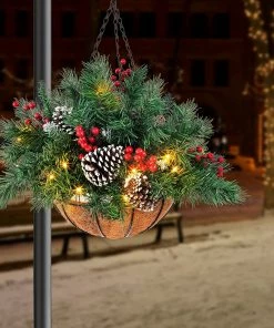 Joiedomi All Holiday Decor 20" Christmas Prelit Hanging Basket