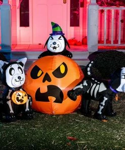 Joiedomi 6ft Halloween Skeleton Dog With Pumpkin Set