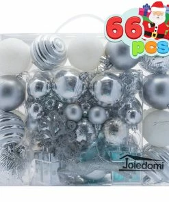 Joiedomi All Holiday Decor 66 Pcs Christmas Assorted Ornaments Silver & White 9 Joiedomi All Holiday Decor 66 Pcs Christmas Assorted Ornaments Silver & White