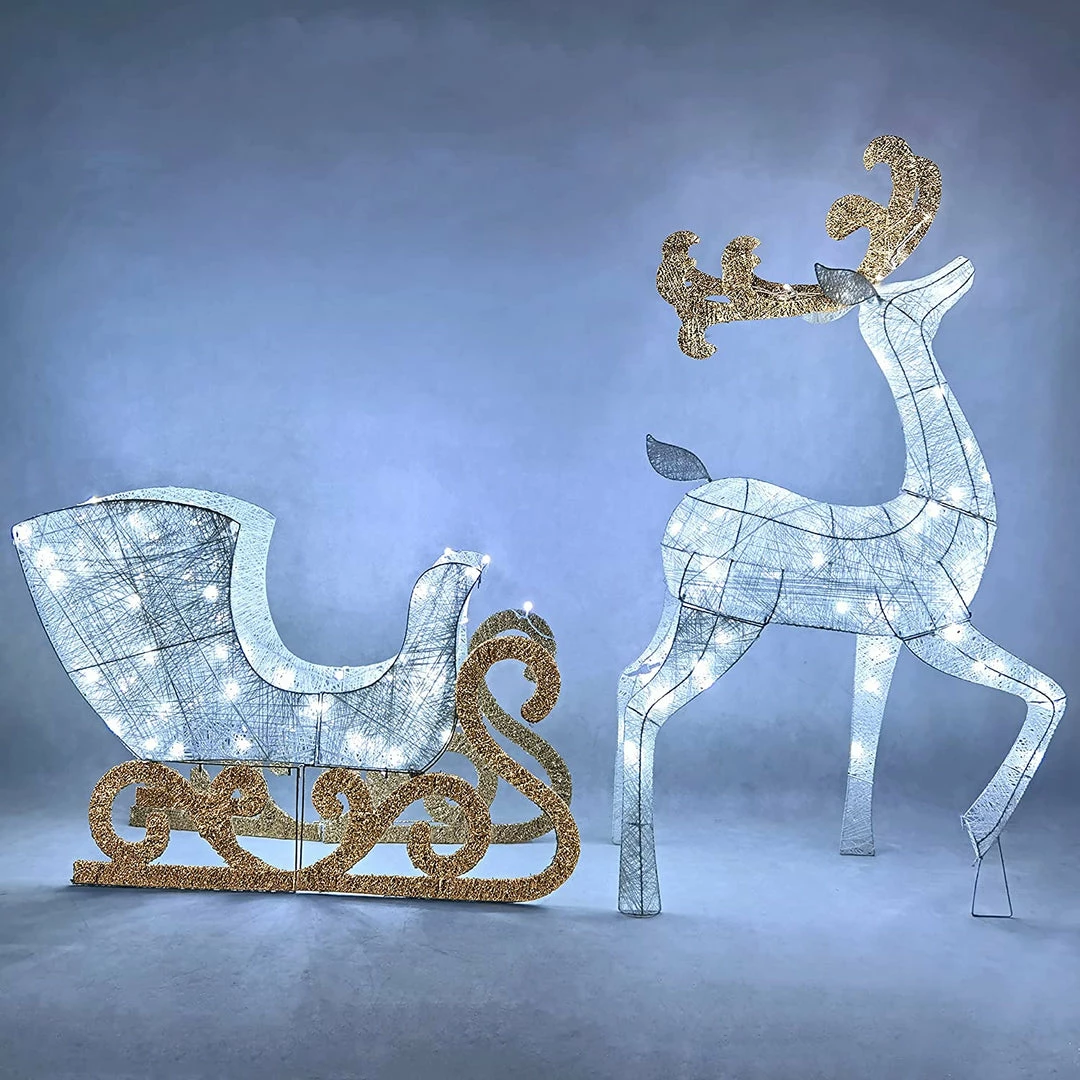 Joiedomi All Holiday Decor Cotton Christmas Reindeers Sleigh White Yard Lights, 2 Pcs 4 Joiedomi All Holiday Decor Cotton Christmas Reindeers Sleigh White Yard Lights, 2 Pcs