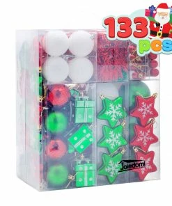 Joiedomi 132 Pcs Red, Green, White Christmas Assorted Ornaments With A Silver Star Tree Topper