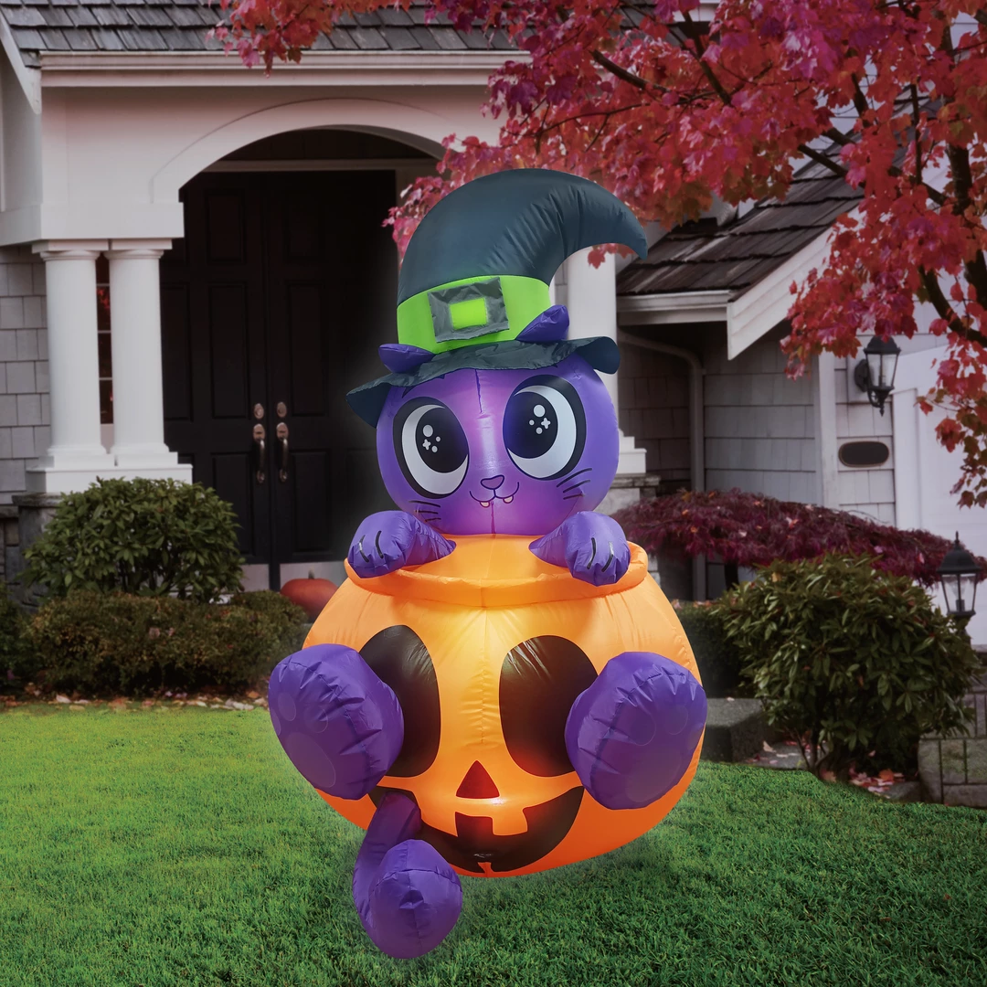 Joiedomi 5ft Cute Halloween Witch Cat In Pumpkin 1 Joiedomi 5ft Cute Halloween Witch Cat In Pumpkin