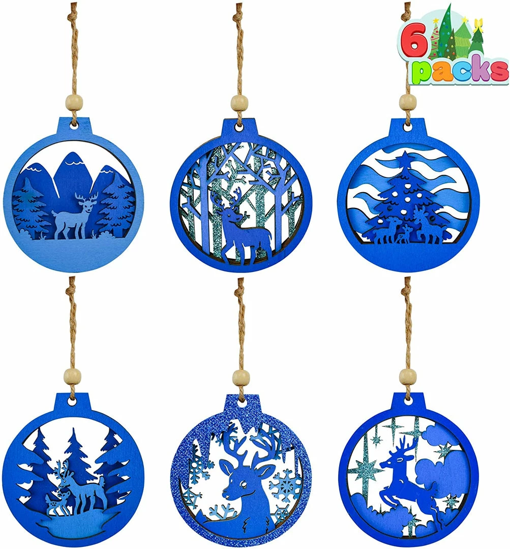 Joiedomi Blue Wooden Ornaments, 6 Pcs 1 Joiedomi Blue Wooden Ornaments, 6 Pcs