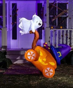 Joiedomi 5ft Halloween Pumpkin Carriage With Witch Hat & Hanging Ghost