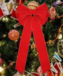 Joiedomi All Holiday Decor Premium Red Velvet Bows With Gold Wired Edge