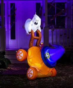 Joiedomi 5ft Halloween Pumpkin Carriage With Witch Hat & Hanging Ghost