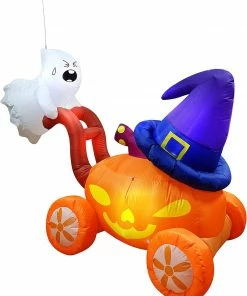 Joiedomi 5ft Halloween Pumpkin Carriage With Witch Hat & Hanging Ghost