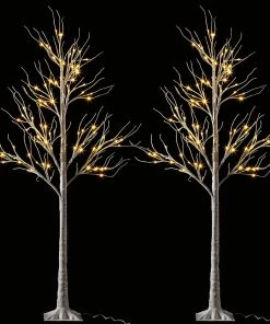 Joiedomi 6ft White Birch Tree Decoration With 96 LED Lights, 2Pcs All Holiday Decor