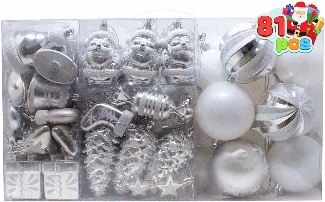Joiedomi All Holiday Decor 81 Pcs Assorted Shape Christmas Ornaments (Silver&White) 3 Joiedomi All Holiday Decor 81 Pcs Assorted Shape Christmas Ornaments (Silver&White)