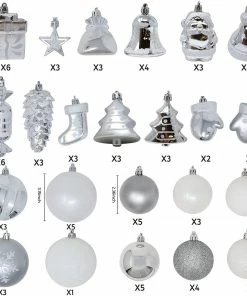 Joiedomi All Holiday Decor 81 Pcs Assorted Shape Christmas Ornaments (Silver&White)