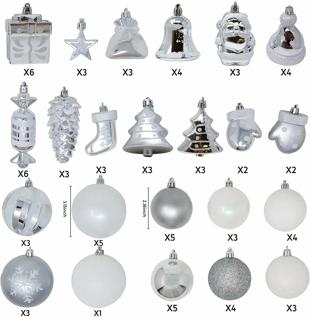 Joiedomi All Holiday Decor 81 Pcs Assorted Shape Christmas Ornaments (Silver&White) 2 Joiedomi All Holiday Decor 81 Pcs Assorted Shape Christmas Ornaments (Silver&White)