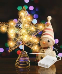 Joiedomi store 27 Joiedomi Christmas Tree Toppers, Gold Star Tree Topper Lighted With Warm White LED Lights