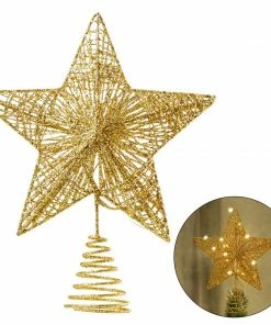 Joiedomi Christmas Tree Toppers, Glitter Gold Star Tree Topper Lighted With Warm White LED Christmas Trees