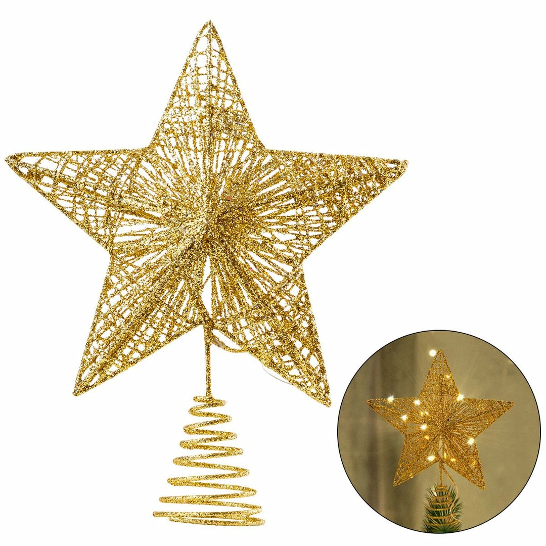 Joiedomi Christmas Tree Toppers, Glitter Gold Star Tree Topper Lighted With Warm White LED Christmas Trees 2 Joiedomi Christmas Tree Toppers, Glitter Gold Star Tree Topper Lighted With Warm White LED Christmas Trees