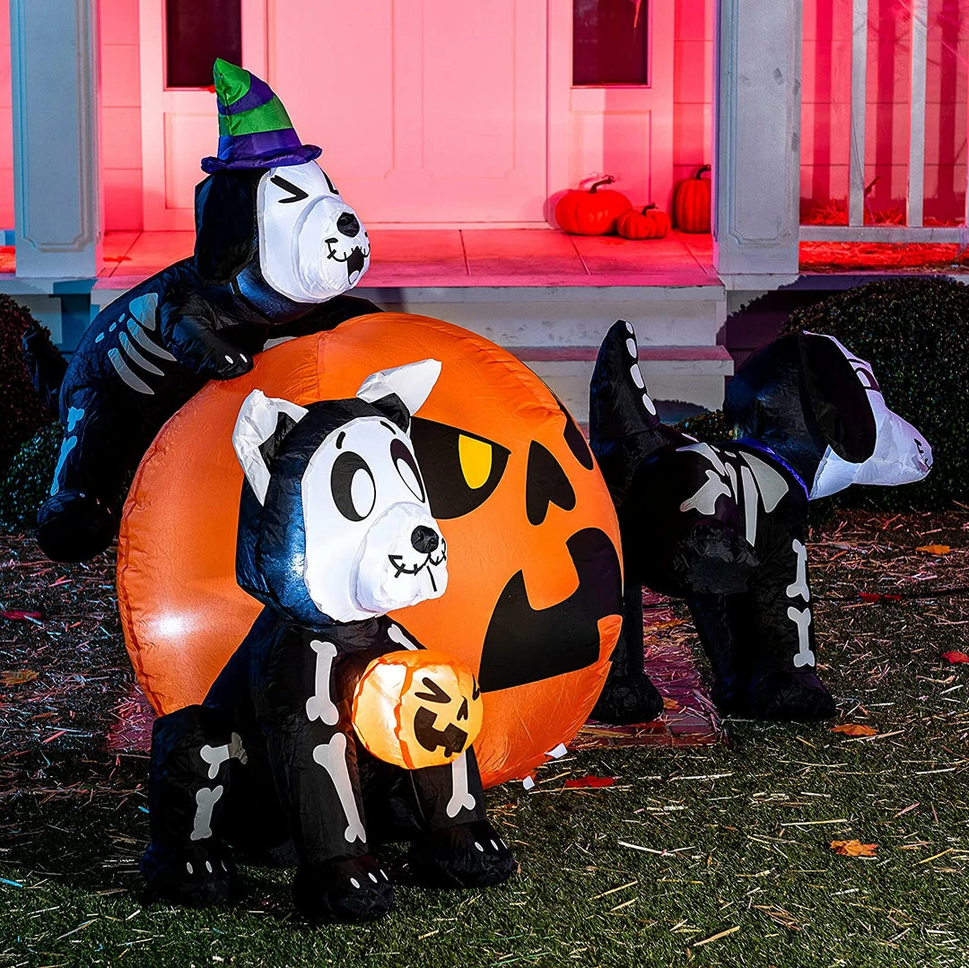 Joiedomi 6ft Halloween Skeleton Dog With Pumpkin Set 2 Joiedomi 6ft Halloween Skeleton Dog With Pumpkin Set