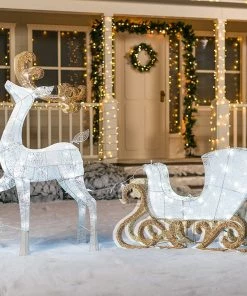 Joiedomi All Holiday Decor Cotton Christmas Reindeers Sleigh White Yard Lights, 2 Pcs 6 Joiedomi All Holiday Decor Cotton Christmas Reindeers Sleigh White Yard Lights, 2 Pcs
