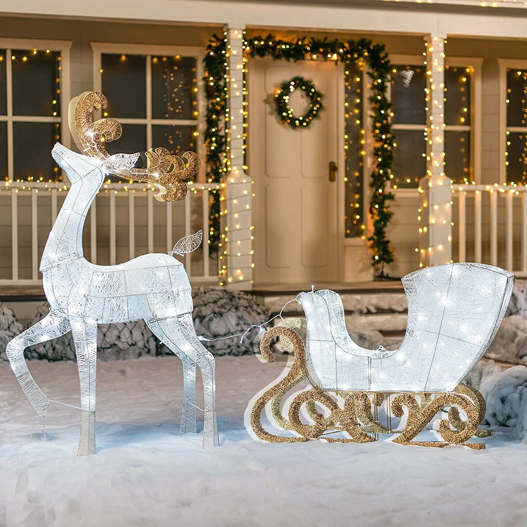 Joiedomi All Holiday Decor Cotton Christmas Reindeers Sleigh White Yard Lights, 2 Pcs 3 Joiedomi All Holiday Decor Cotton Christmas Reindeers Sleigh White Yard Lights, 2 Pcs