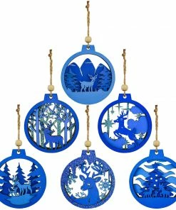 Joiedomi Blue Wooden Ornaments, 6 Pcs 6 Joiedomi Blue Wooden Ornaments, 6 Pcs