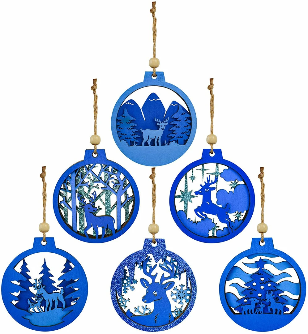Joiedomi Blue Wooden Ornaments, 6 Pcs 3 Joiedomi Blue Wooden Ornaments, 6 Pcs