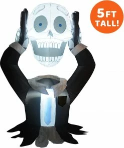 Joiedomi Inflatables 5ft Halloween Ground Breaker Skeleton Holding Head Inflatable