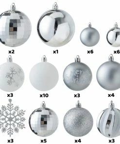 Joiedomi All Holiday Decor 50 Pcs Christmas Ornaments Silver & White