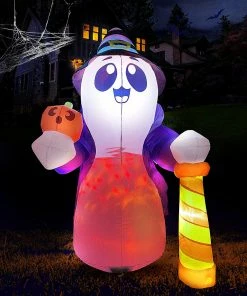 Joiedomi 6 FT Tall Halloween Cute Wizard Ghost Inflatable With Flaming Light
