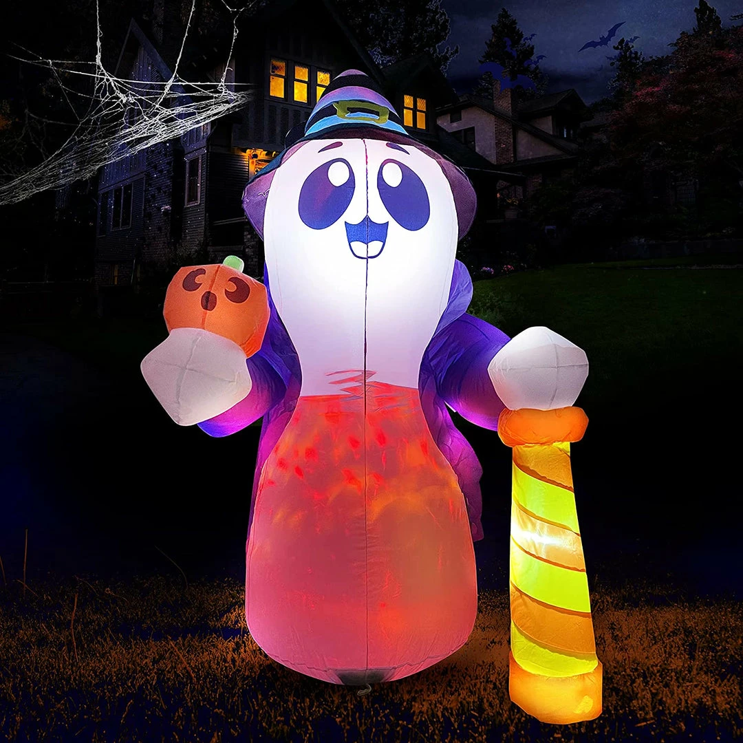 Joiedomi 6 FT Tall Halloween Cute Wizard Ghost Inflatable With Flaming Light 1 Joiedomi 6 FT Tall Halloween Cute Wizard Ghost Inflatable With Flaming Light