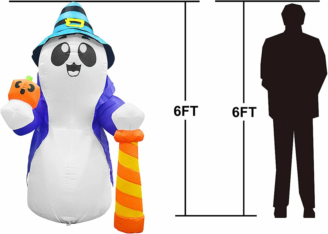 Joiedomi 6 FT Tall Halloween Cute Wizard Ghost Inflatable With Flaming Light 3 Joiedomi 6 FT Tall Halloween Cute Wizard Ghost Inflatable With Flaming Light