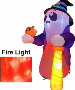 Joiedomi 6 FT Tall Halloween Cute Wizard Ghost Inflatable With Flaming Light 12 Joiedomi 6 FT Tall Halloween Cute Wizard Ghost Inflatable With Flaming Light