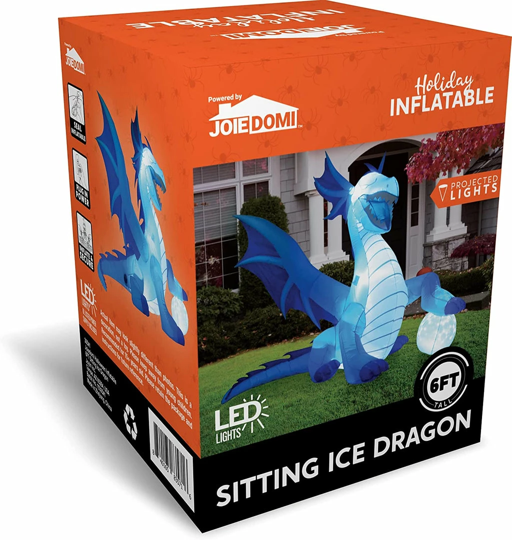 Joiedomi 6 FT Tall Halloween Inflatable Sitting Ice Dragon With Globe Inflatables 6 Joiedomi 6 FT Tall Halloween Inflatable Sitting Ice Dragon With Globe Inflatables