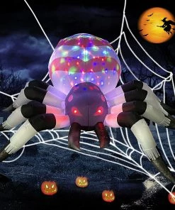 Joiedomi 6ft Halloween Inflatable Spider Inflatable With LED Projection Light Inflatables
