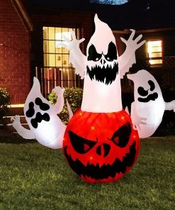 Joiedomi 6FT Tall Halloween Inflatable Pumpkin With 3 Ghosts