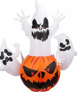 Joiedomi 6FT Tall Halloween Inflatable Pumpkin With 3 Ghosts