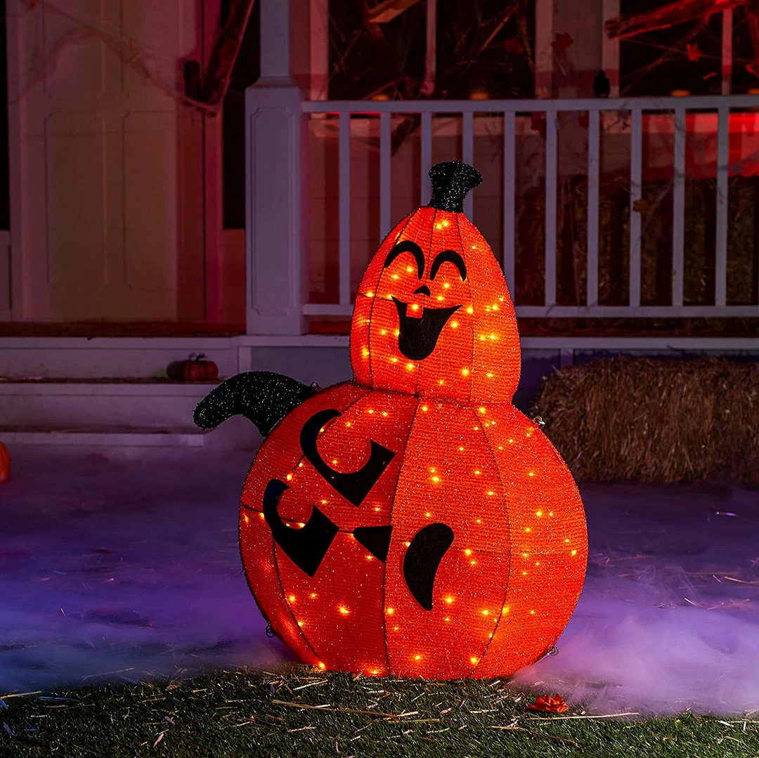 Joiedomi All Holiday Decor 3ft Tinsel Stacked Pumpkins (2 Heads) 2 Joiedomi All Holiday Decor 3ft Tinsel Stacked Pumpkins (2 Heads)