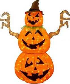 Joiedomi 5 Ft LED Yard Lights - Tinsel Stacked Pumpkins (3 Heads) Outdoor Lighted Holiday Display