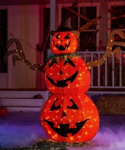 Joiedomi 5 Ft LED Yard Lights - Tinsel Stacked Pumpkins (3 Heads) Outdoor Lighted Holiday Display