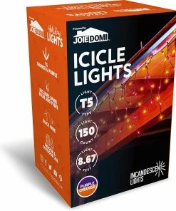 Joiedomi All Holiday Decor 150 Incandescent Black Wire Icicle Lights (Orange & Purple)