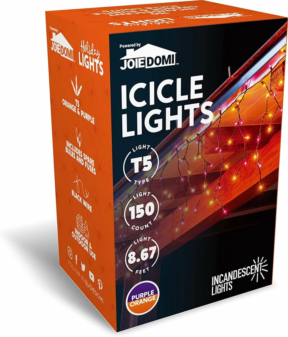 Joiedomi All Holiday Decor 150 Incandescent Black Wire Icicle Lights (Orange & Purple) 1 Joiedomi All Holiday Decor 150 Incandescent Black Wire Icicle Lights (Orange & Purple)